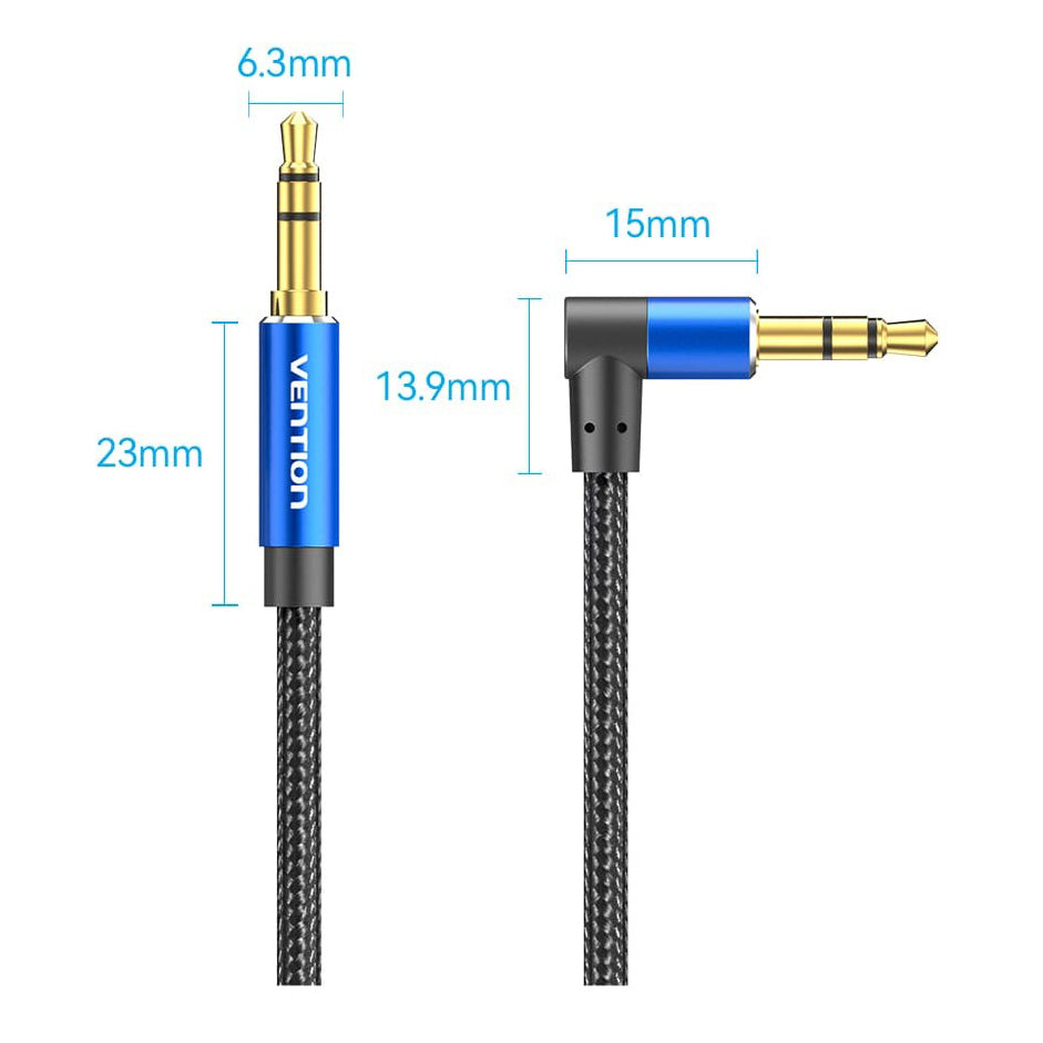 [CLEARANCE] Vention TRS 3.5mm Male to Male Right Angle Audio Extension Cable Cotton Braided Black Aluminum Alloy Type Hi-Fi Video Stereo Music for Smartphones, Laptop, PC, Gaming, TV (2 meters) | BAZBH