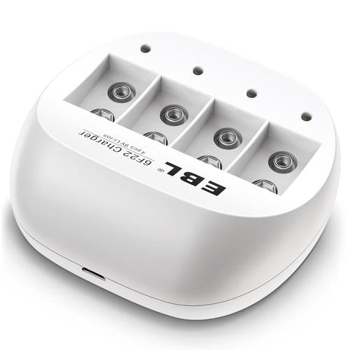 [CLEARANCE] EBL LN-6414 855 4-Bay 9V 6F22 Smart Battery Charger with Intelligent Over-Current Protection and LED Status Indicator Lights for Li-Ion Lithium Ion Rechargeable Batteries