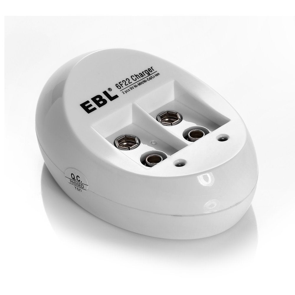EBL LN-6415 840 2-Bay 9V 6F22 Smart Battery Charger with Intelligent Over-Current Protection and LED Status Indicator Lights for Li-Ion Lithium Ion Rechargeable Batteries