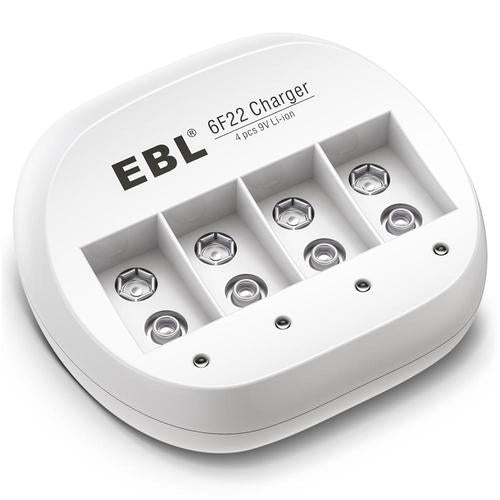 [CLEARANCE] EBL LN-6414 855 4-Bay 9V 6F22 Smart Battery Charger with Intelligent Over-Current Protection and LED Status Indicator Lights for Li-Ion Lithium Ion Rechargeable Batteries