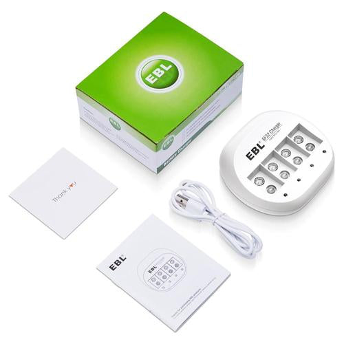 [CLEARANCE] EBL LN-6414 855 4-Bay 9V 6F22 Smart Battery Charger with Intelligent Over-Current Protection and LED Status Indicator Lights for Li-Ion Lithium Ion Rechargeable Batteries