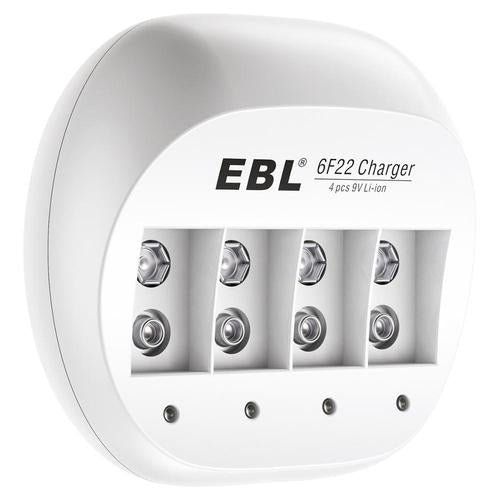[CLEARANCE] EBL LN-6414 855 4-Bay 9V 6F22 Smart Battery Charger with Intelligent Over-Current Protection and LED Status Indicator Lights for Li-Ion Lithium Ion Rechargeable Batteries