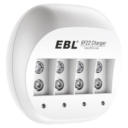 [CLEARANCE] EBL LN-6414 855 4-Bay 9V 6F22 Smart Battery Charger with Intelligent Over-Current Protection and LED Status Indicator Lights for Li-Ion Lithium Ion Rechargeable Batteries