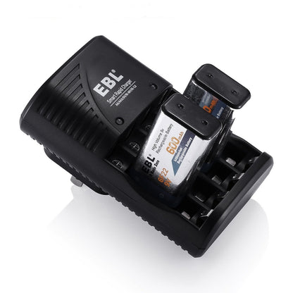 EBL LN-6422BK 802 Multifunction Smart Battery Wall Charger with Fast Charging, Overcurrent Protection, for AA AAA and 9V 6F22 Ni-MH/Ni-CD Rechargeable Batteries