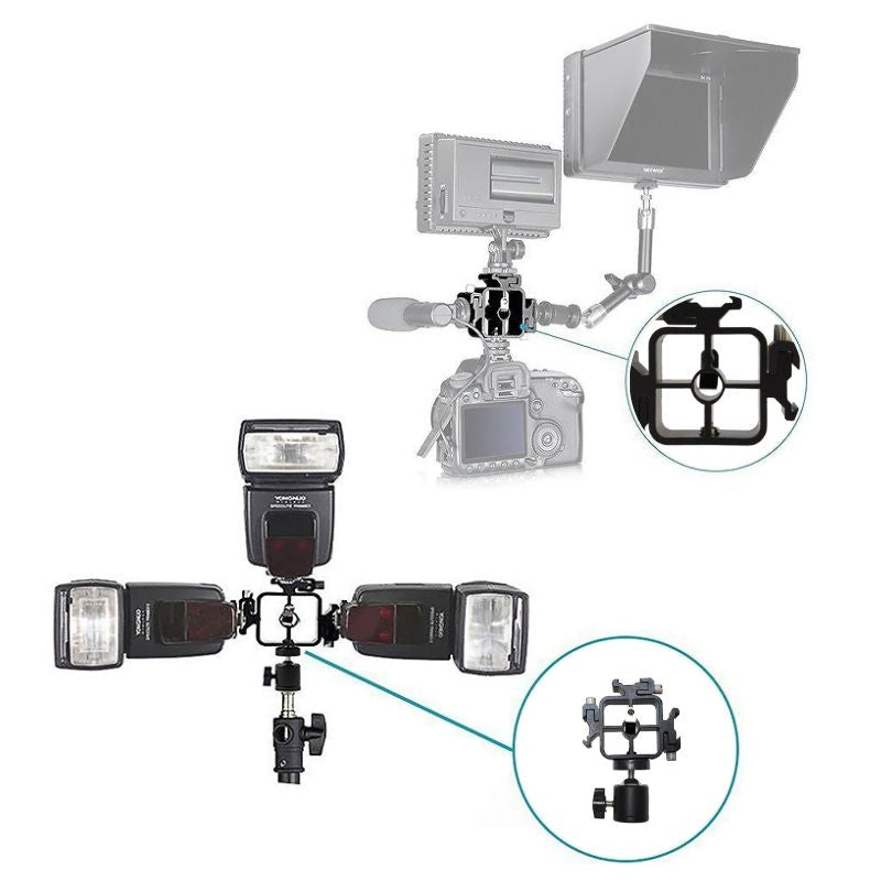 [CLEARANCE] Pxel AA-LS2 Triple Head Hot Cold Shoe Splitter Mount Adapter with Ballhead for Camera Flash Speedlite with Umbrella Holder Photo Studio Accessories