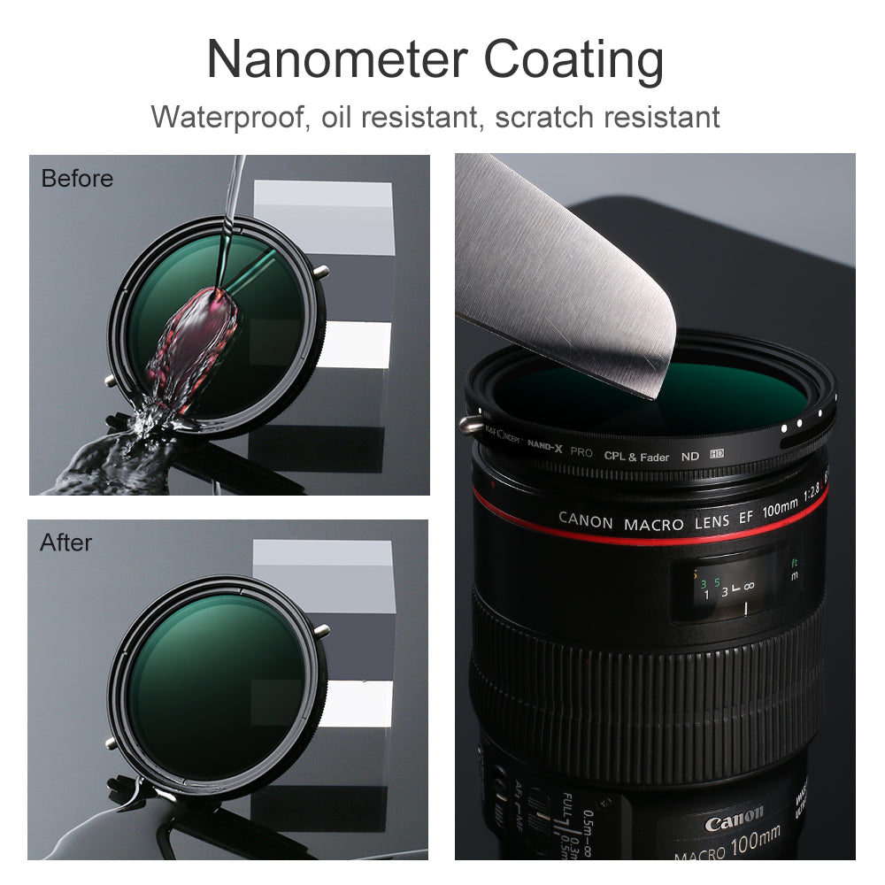 K&F Concept Nano-X 58mm CPL + Variable Fader NDX ND2 to ND32 Variable ND Waterproof Anti-Scratch Green Coated German Optics Lens Filter for Camera DSLR Mirrorless