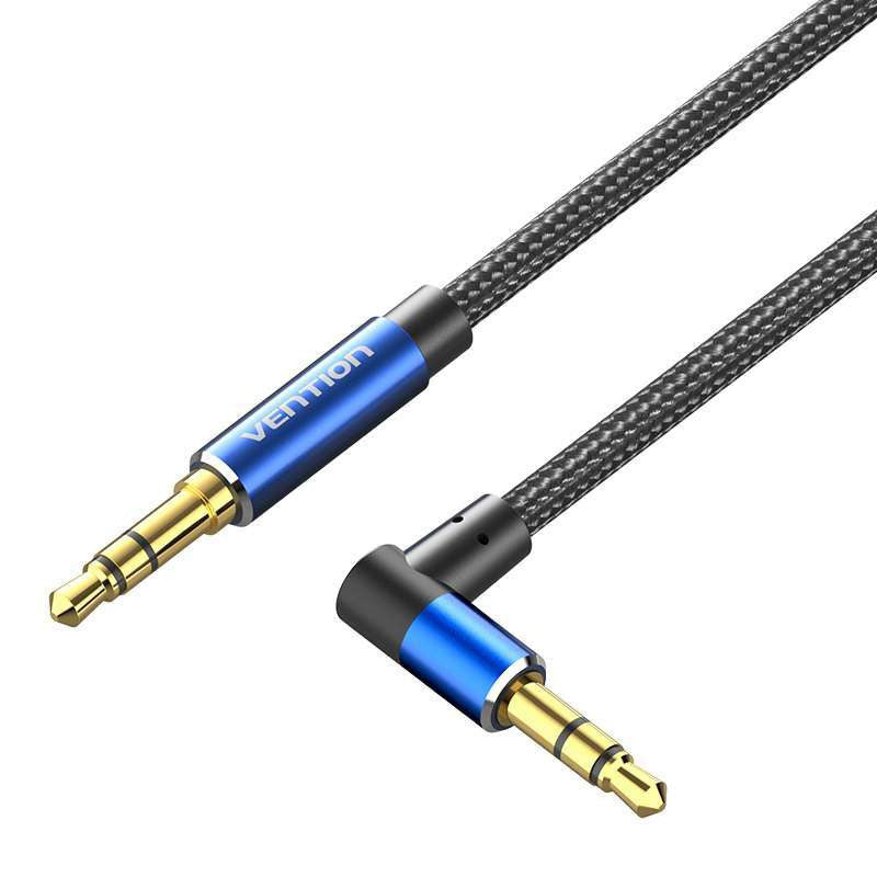 [CLEARANCE] Vention TRS 3.5mm Male to Male Right Angle Audio Extension Cable Cotton Braided Black Aluminum Alloy Type Hi-Fi Video Stereo Music for Smartphones, Laptop, PC, Gaming, TV (2 meters) | BAZBH