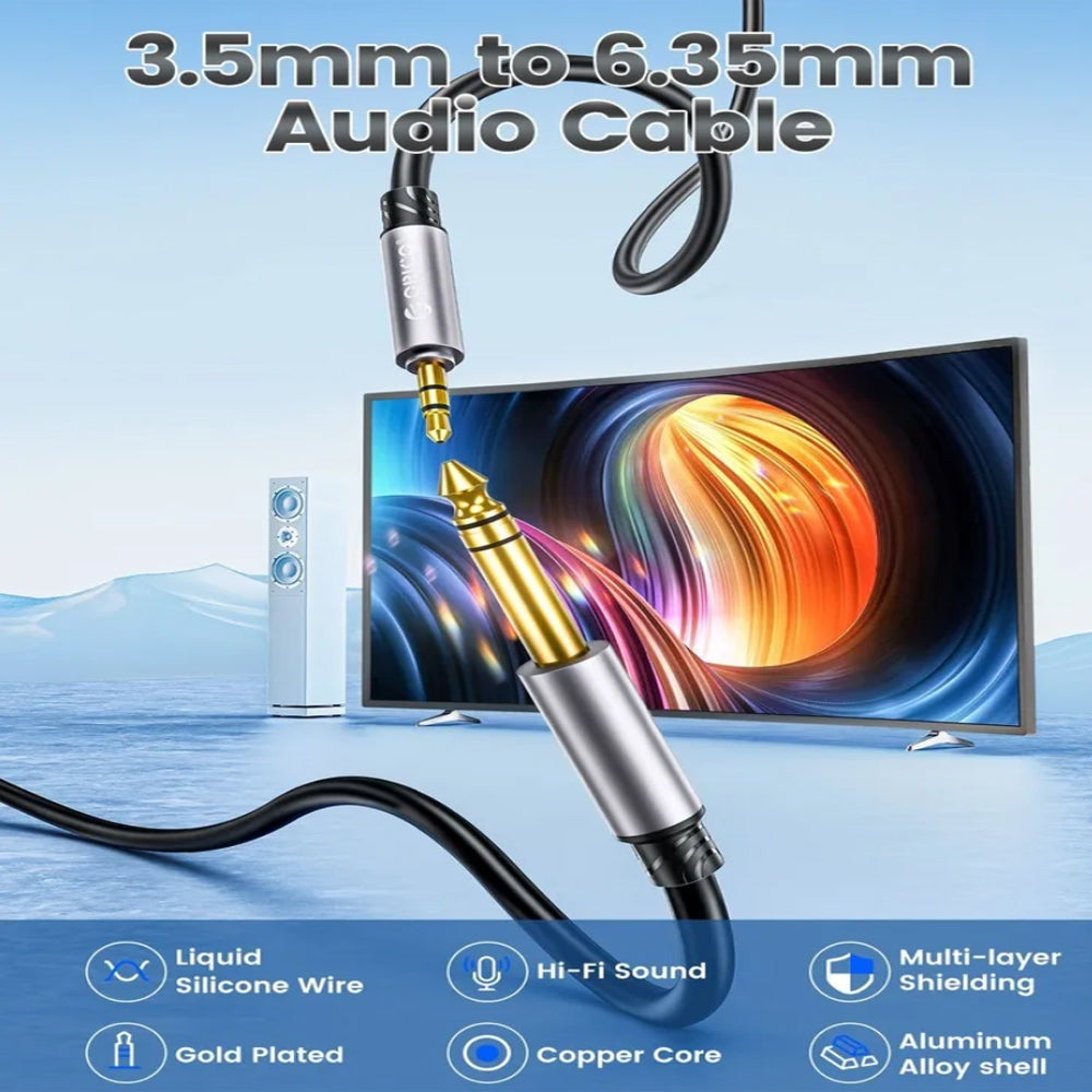 [CLEARANCE] ORICO 3.5mm TRS to 6.5mm TRS Audio Cable with Gold-Plated Male-to-Male AUX Connectors & Flexible Silicone Cord for Guitars, Audio Mixers, Amplifiers, Speakers, Sound Cards, Music Players, Smartphone, Computer Desktops & Laptops