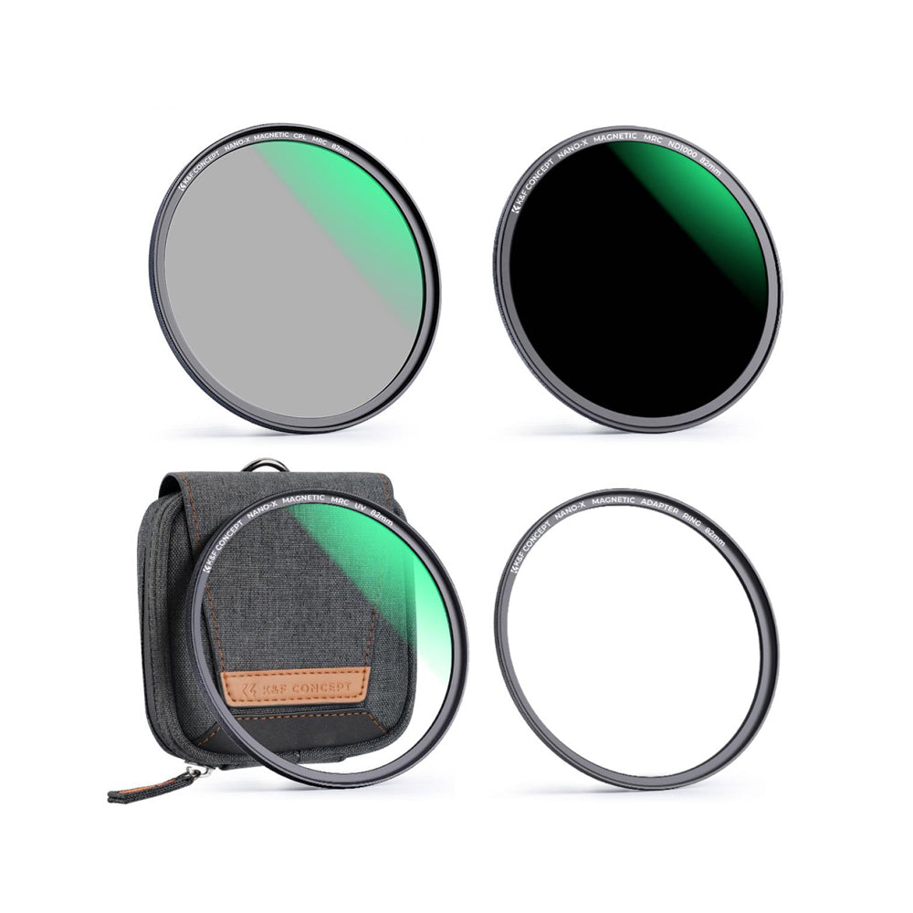 K&F Concept Nano-X Series Ultraviolet + Polarizing + Neutral Density (MCUV + CPL + ND1000) Ultra-Slim Optical Lens Filter Kit Waterproof UHD MRC 28-Layer Nano-Coated with Ring Adapter - Avalable Size