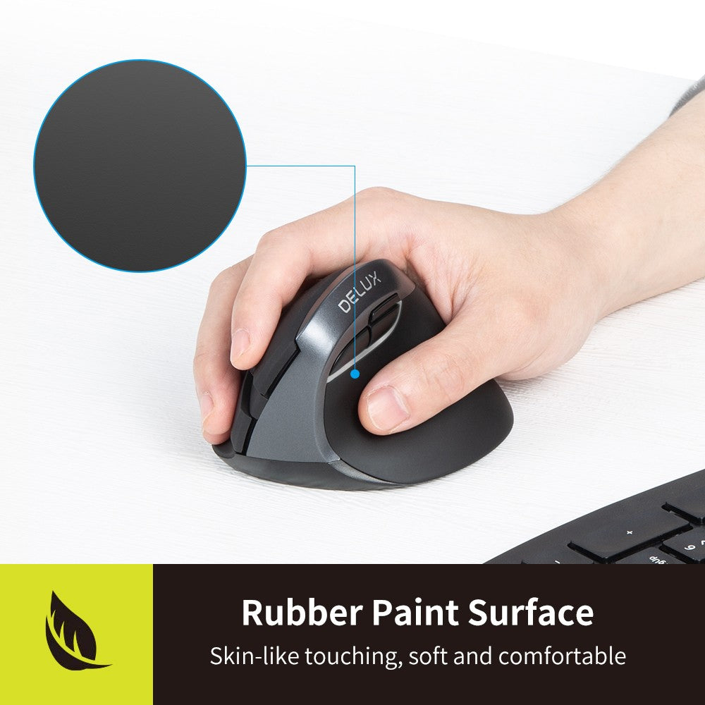 [CLEARANCE] Delux M618 Mini Wired / Wireless Bluetooth Ergonomic Vertical Mouse 2.4GHz RGB with Silent Click, 2400 DPI, 6 Buttons, Rechargeable for Windows PC, Mac