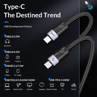 ORICO CC240 (0.5m / 1m /1.5m / 2m) USB 3.2 / USB 4.0 Type C Fast Charging Data Cable Type C to Type C with 20Gbps / 40Gbps Fast Data Transmission Rate, PD 240W 4K 60Hz / 8K 60Hz Video, Nylon-Braided Aluminum Alloy