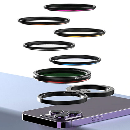 [𝐂𝐋𝐄𝐀𝐑𝐀𝐍𝐂𝐄 %] Ulanzi HP-013 MagFilter 52mm Magnetic Smartphone Filters and Ring Adapter for iPhone MagSafe & Android Phone, 5-Stop Variable ND Neutral Density, CPL Circular Polarizer, 1/4 Black Soft Focus, Four Line Star, Blue Silky Filters, Gold Silky