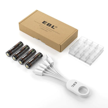 EBL TB-1443 1.5V AA 3000mAh Rechargeable Li-Ion Lithium Ion Battery with Built-In Micro USB Charging Port for Portable and EUPDATEncy Electronics