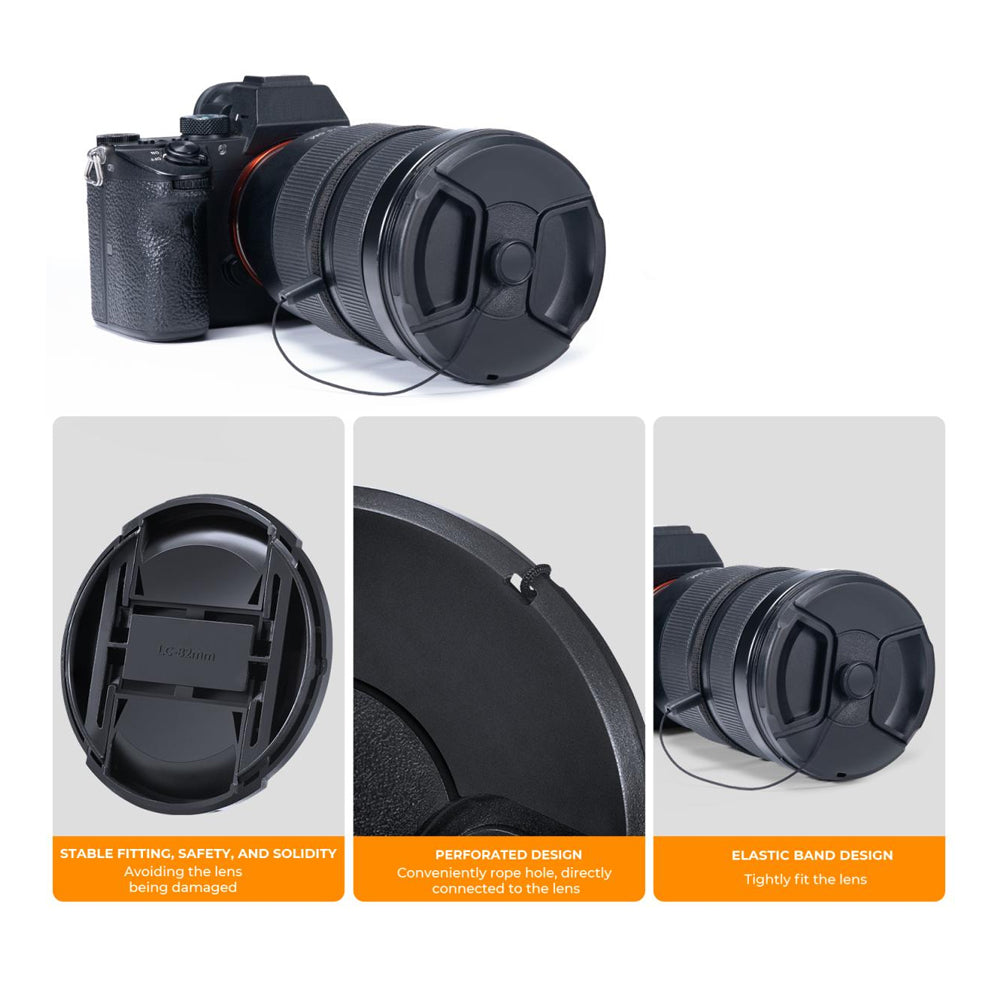 [CLEARANCE] K&F Concept 3pcs Set Replacement Center-Pinch Camera Lens Cap with Lens Cap Keeper & Microfiber Cleaning Cloth for DSLR/SLR & Mirrorless Camera | 37mm 40.5mm 43mm 46mm 49mm 52mm 55mm 58mm 62mm 67mm 72mm 77mm 82mm