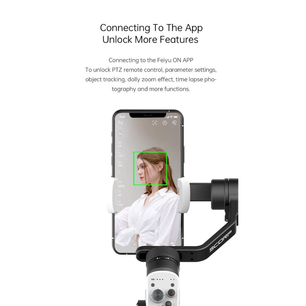 FiyuTech SCORP Mini P Kit 3-Axis Smartphone Gimbal Stabilizer with 2200mAh Built-In Battery, Magnetic Intelligent AI Tracking Module, and Fill Light 3300-5200K for iPhone and Android Phone
