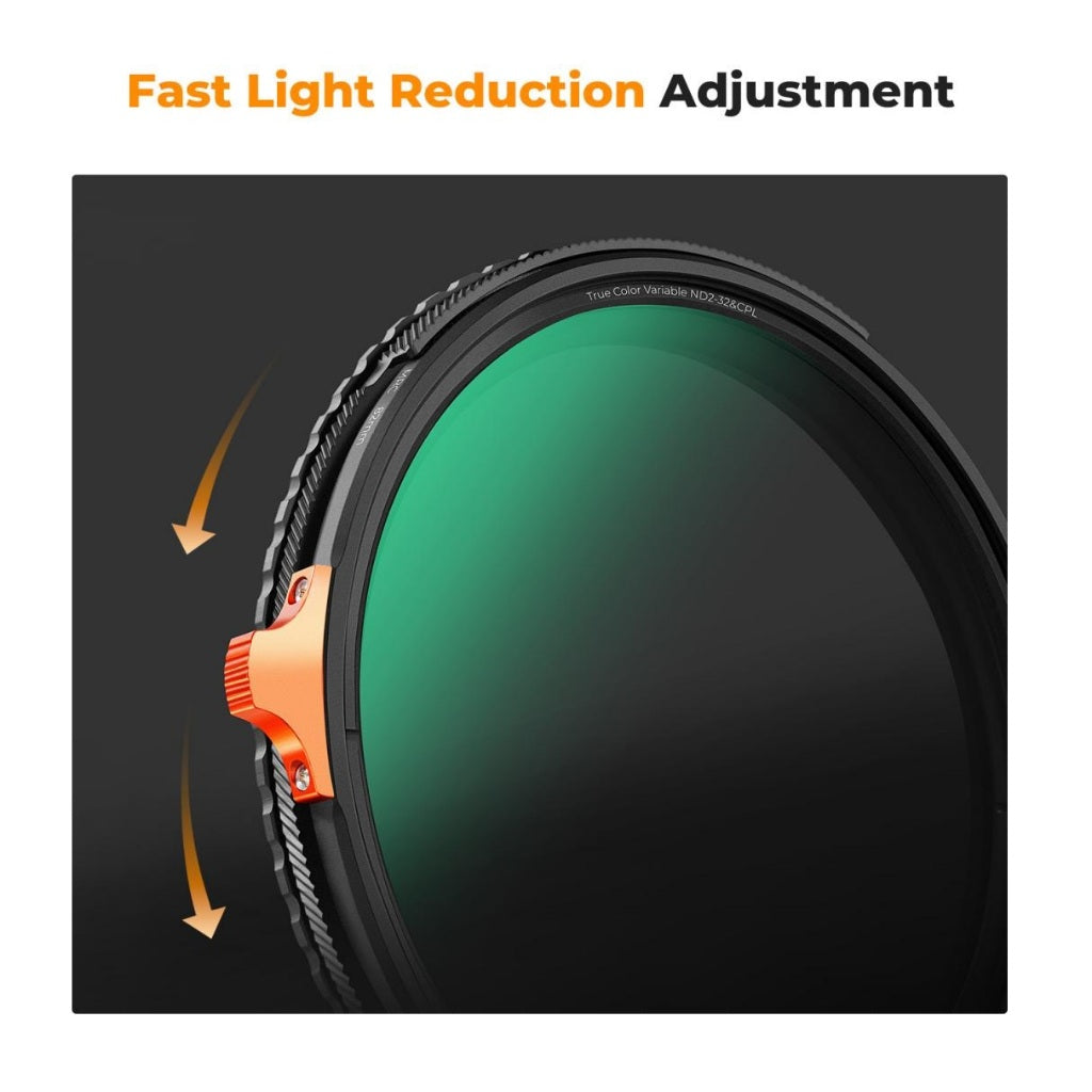 K&F Concept no-X True Color ND + CPL 2 in 1 ND2-ND32 Lens Filter with 1-5 Stops Variable Fader Neutral Density Circular Polarizing, No X Cross Shadow, MRC Waterproof and Scratch-Resistant for Cameras and Photography