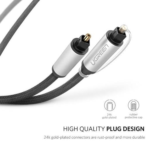UGREEN 3-Meter Toslink Digital Audio Cable with Cotton Braided Sleeves, and 7.1 Surround Sound Support for TV, Home Theater, Amplifier, Receiver | 10541
