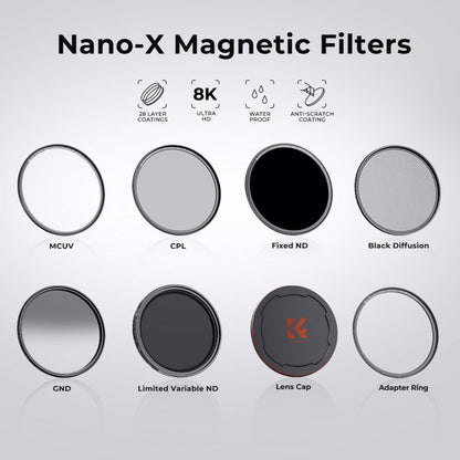 K&F Concept Nano-X Series Ultraviolet + Polarizing + Neutral Density (MCUV + CPL + ND1000) Ultra-Slim Optical Lens Filter Kit Waterproof UHD MRC 28-Layer Nano-Coated with Ring Adapter - Avalable Size