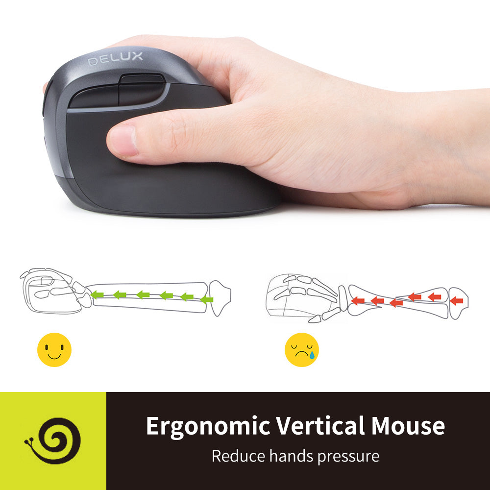 [CLEARANCE] Delux M618 Mini Wired / Wireless Bluetooth Ergonomic Vertical Mouse 2.4GHz RGB with Silent Click, 2400 DPI, 6 Buttons, Rechargeable for Windows PC, Mac