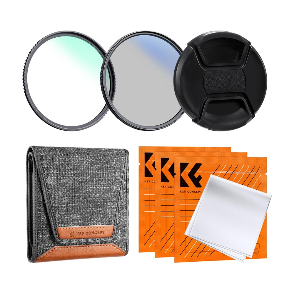 K&F Concept Nano-K Series Ultraviolet + Polarizing (MCUV + CPL) Optical Lens Filter Kit Waterproof HD MRC 18-Layer Nano-Coated with Lens Cap & 3pcs Cleaning Cloths | 49mm