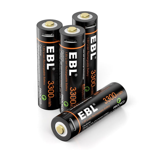 EBL TB-1443 1.5V AA 3000mAh Rechargeable Li-Ion Lithium Ion Battery with Built-In Micro USB Charging Port for Portable and Emergency Electronics