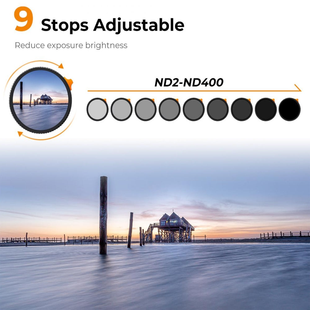 K&F Concept Nano-X Series MRC 9-Stop ND2-ND400 Variable ND Neutral Density Camera Lens Filter for 95mm | KF01-1905