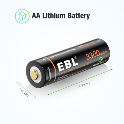 EBL TB-1443 1.5V AA 3000mAh Rechargeable Li-Ion Lithium Ion Battery with Built-In Micro USB Charging Port for Portable and EUPDATEncy Electronics
