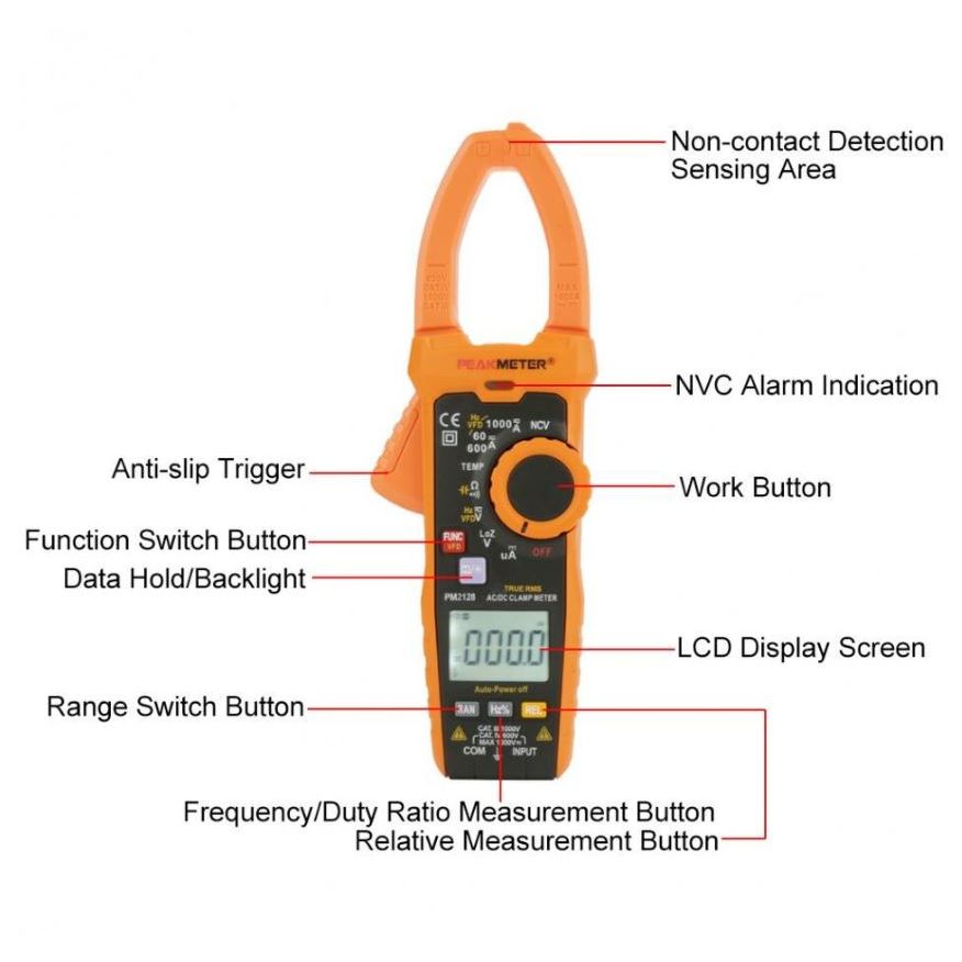 Peakmeter PM2128 Digital AC / DC Clamp Meter 1000V Multimeter