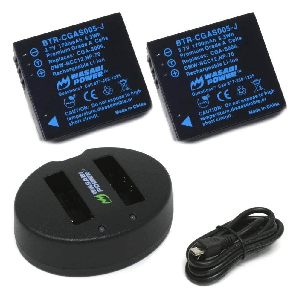 Wasabi Power CGA-S005 DMW-BCC12 1700mAh 2pcs Battery & Dual Charger Kit for Panasonic Lumix Camera