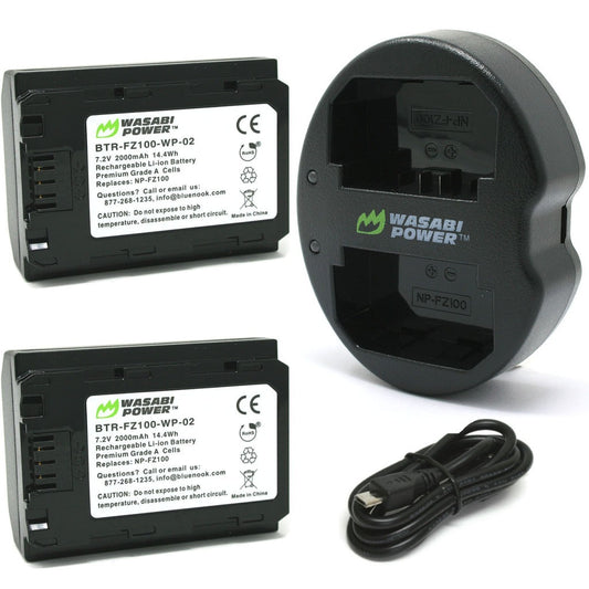 Wasabi Power Battery NP FZ100 (2-Pack) and Dual USB Charger for Sony NP-FZ100, BC-QZ1 and Sony a9, a7R III, a7 III NPFZ100
