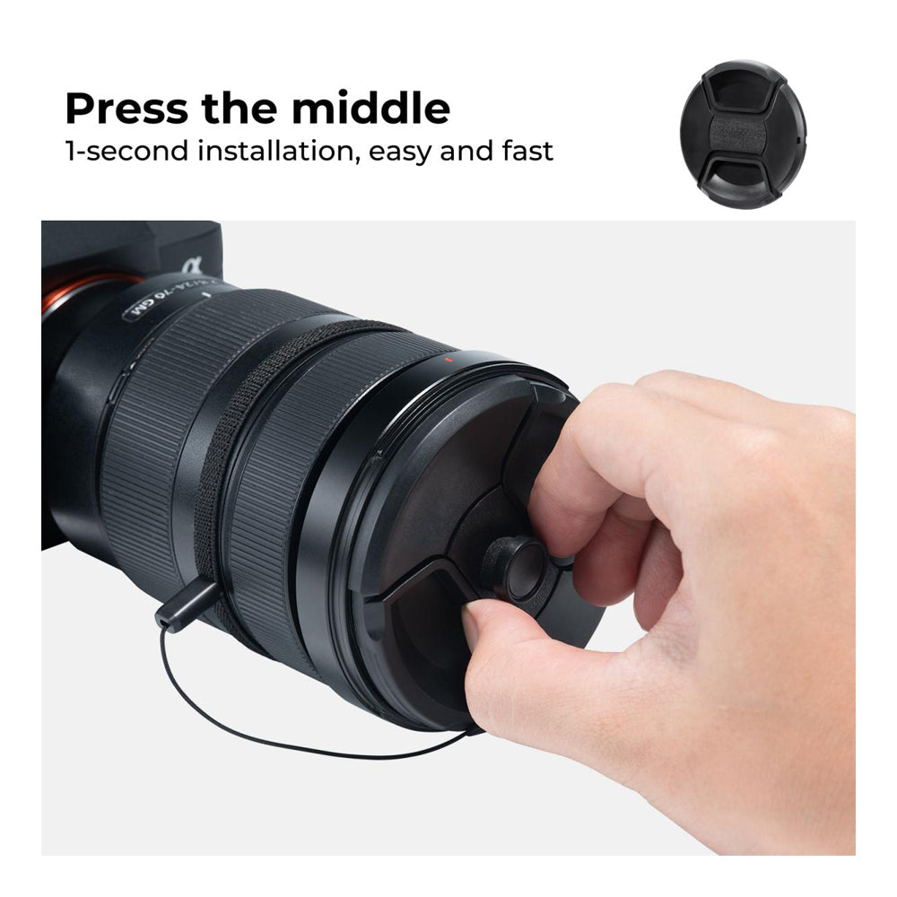 [CLEARANCE] K&F Concept 3pcs Set Replacement Center-Pinch Camera Lens Cap with Lens Cap Keeper & Microfiber Cleaning Cloth for DSLR/SLR & Mirrorless Camera | 37mm 40.5mm 43mm 46mm 49mm 52mm 55mm 58mm 62mm 67mm 72mm 77mm 82mm