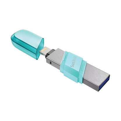 SanDisk iXpand 32GB / 64GB / 128GB / 256GB USB 3.1 to Lightning Flash Drive Flip 2 in 1 read speed for Smartphone, Tablet, Computer (Sea Green, Ice Mint) | SDIX90N
