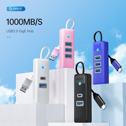 [CLEARANCE] ORICO 1.8 Meter 4 in 1 USB A 3.0 Data Hub with USB-A 3.0 and RJ45 Ports with 5Gbps Transfer Rate, 2.5G / 1000Mbps Internet Speed for Windows 8/10, macOS, Linux | PW3UR-U3 | White