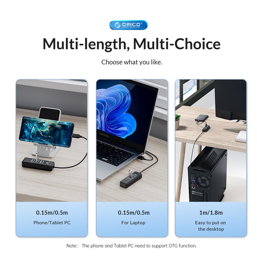 [CLEARANCE] ORICO 1.8 Meter 4 in 1 USB A 3.0 Data Hub with USB-A 3.0 and RJ45 Ports with 5Gbps Transfer Rate, 2.5G / 1000Mbps Internet Speed for Windows 8/10, macOS, Linux | PW3UR-U3 | White