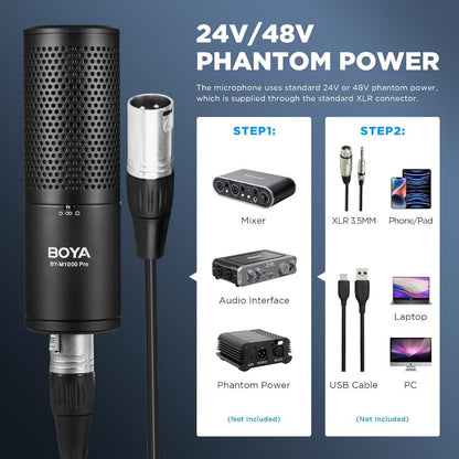 Boya BY-M1000 BY M1000 Large Diaphragm Condenser Studio Microphone for Podcast Vlog Livestream Streaming Musician Recording Video
