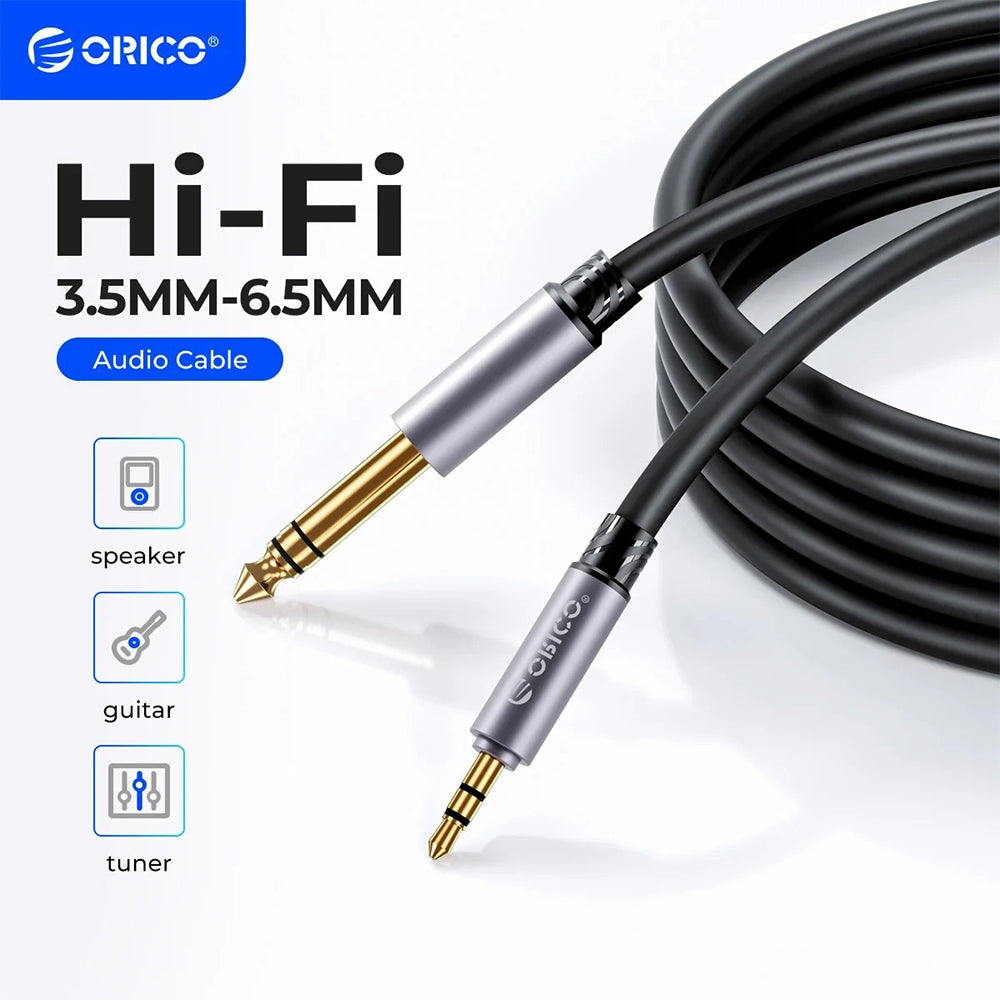 [CLEARANCE] ORICO 3.5mm TRS to 6.5mm TRS Audio Cable with Gold-Plated Male-to-Male AUX Connectors & Flexible Silicone Cord for Guitars, Audio Mixers, Amplifiers, Speakers, Sound Cards, Music Players, Smartphone, Computer Desktops & Laptops