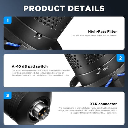 Boya BY-M1000 BY M1000 Large Diaphragm Condenser Studio Microphone for Podcast Vlog Livestream Streaming Musician Recording Video