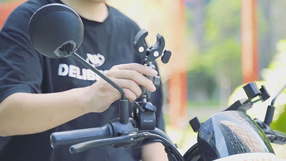 TELESIN Double-Headed Bike & Motorcycle Crab Claw-Style Clamp Pipe Mount with 360° Ball Swivel Joint