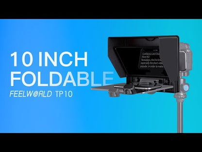 FEELWORLD TP10 Portable 10" Folding Teleprompter Supports 11" Smartphone Tablet (Diagol Measurement) for Phone & Camera Shoot with Lens Adapter Set