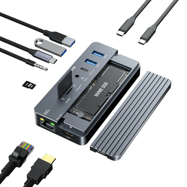 ACASIS CM073 10-in-1 USB Type-C Hub Docking Station with M.2 NVMe SSD Enclosure, TF / SD Card, Ethernet Port, 4K HD  60Hz HDMI, 100W PD Fast Charging, and Supports 10Gbps High Speed Data