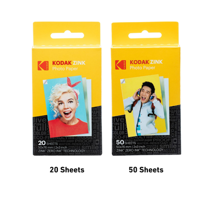 KODAK ZINK Premium Sticky‑Back Photo Paper 20 / 50 Sheets Pack – 2x3" (50x76mm)