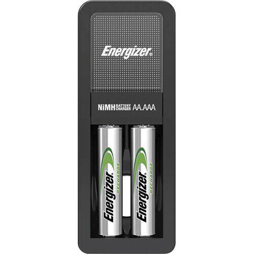 Energizer Rechargeable Mini 2-Bay AA 1300mAh / AAA Battery Charger with EU Plug, LED Status Indicator, and Automatic Shut Off System