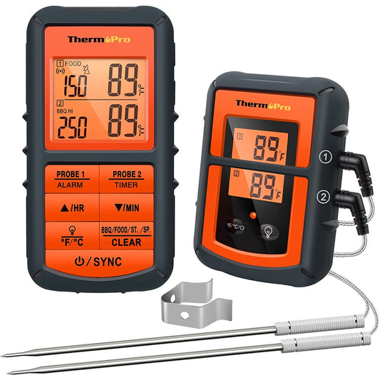 ThermoPro TP08C Wireless Remote Digital Cooking Meat Thermometer Dual Probe for Grilling Smoker BBQ Food Thermometer - Monitors Food from 500 Feet Away | TP-08C