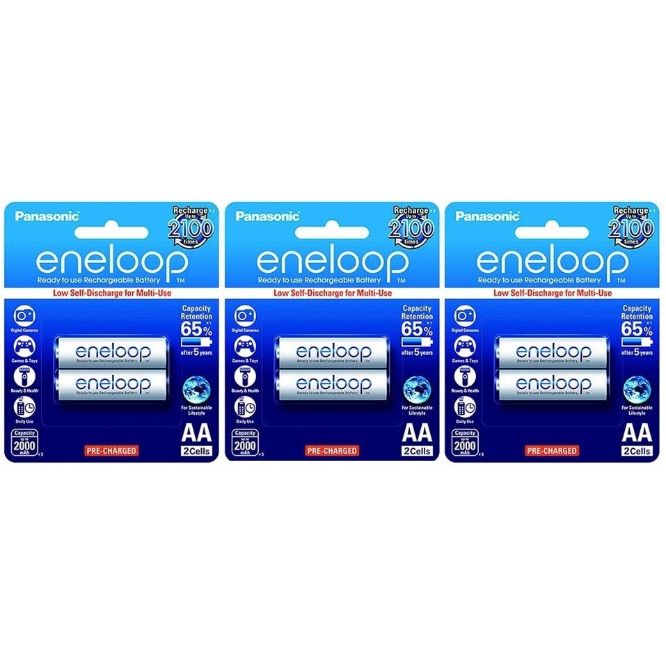 Panasonic Eneloop BK 3MCCE 2BT AA Rechargeable Battery Pack of 2 (White) x3