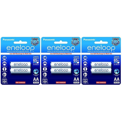 Panasonic Eneloop BK 3MCCE 2BT AA Rechargeable Battery Pack of 2 (White) x3