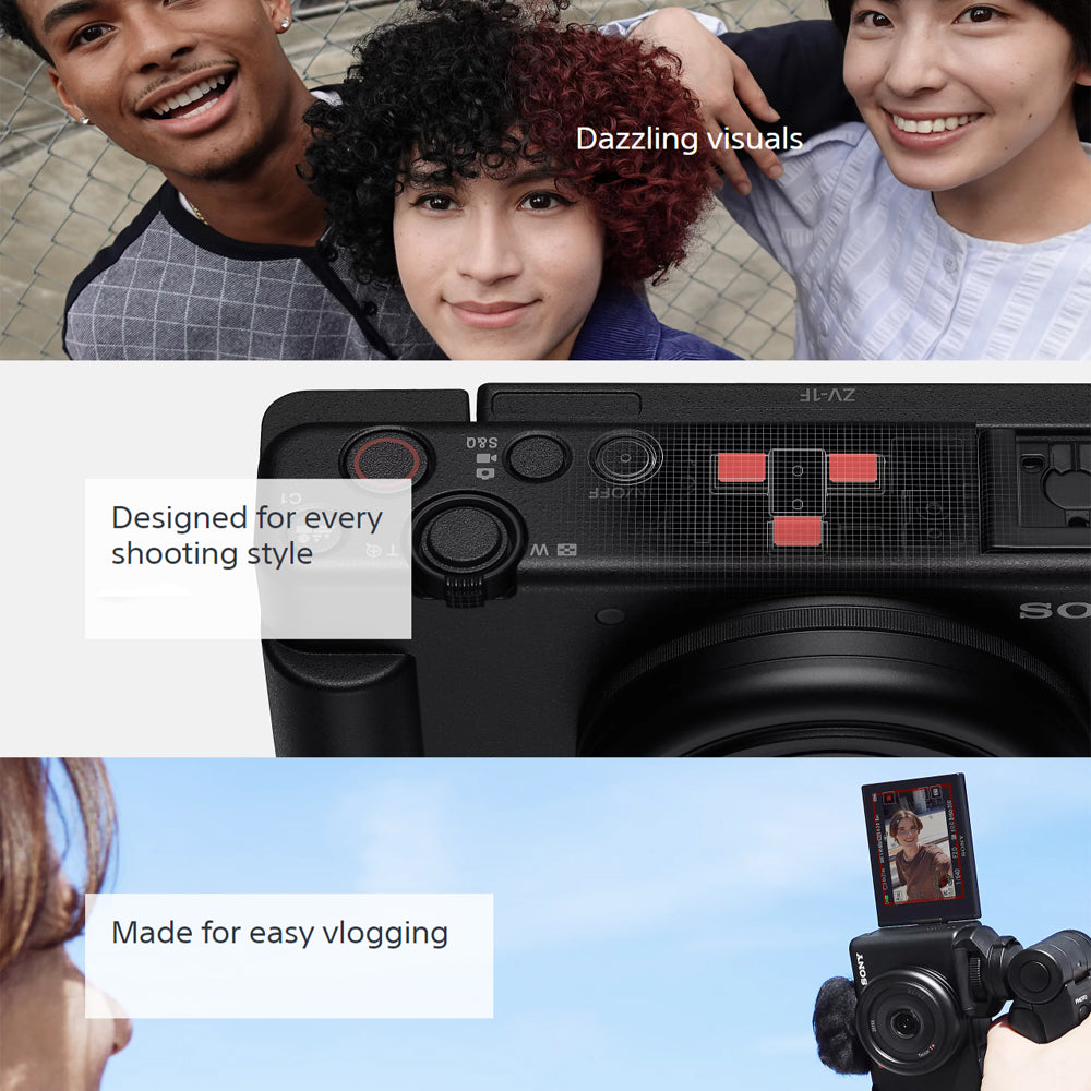 Sony ZV-1F Vlogging Digital Camera with Ultra-Wide Angle 20mm f/2 Prime Lens, 20.1MP CMOS Sensor, UHD 4K30p Video Recording 425 Contrast-Detection AF, Built- in Directional 3-Capsule Mic, Touch Screen Display