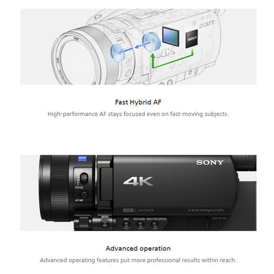 Sony FDR-AX700 Digital Video Camcorder with 29mm Wide-Angle ZEISS Vario-Sonnar T Lens, CMOS Sensor, 4K HDR Recording, Fast Hybrid AF, 273-Point Phase Detection Autofocus, Optical Steady Shot Image Stabilization