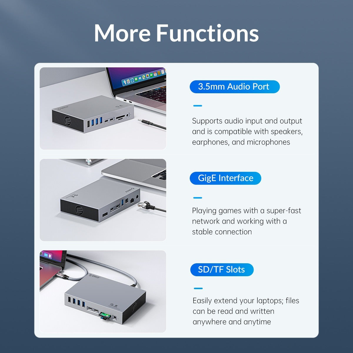 ORICO 15-in-1 Thunderbolt 3 40Gbps Type-C Docking Station with TF/SD Card Reader, S/PDIF Optical Audio, DP 8K@30Hz Video Converter, RJ45 1000Mbps, USB-C/A Hub 10Gbps, PD 60W, 3.5mm Audio/Mic - Windows & macOS PCs, Computers, Laptops