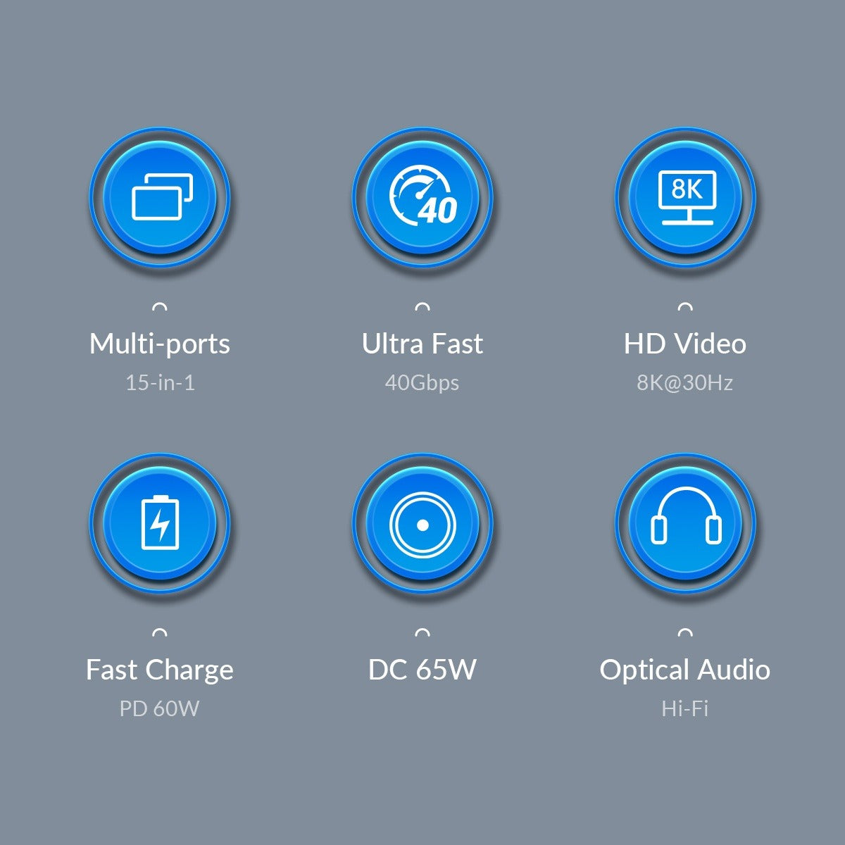 ORICO 15-in-1 Thunderbolt 3 40Gbps Type-C Docking Station with TF/SD Card Reader, S/PDIF Optical Audio, DP 8K@30Hz Video Converter, RJ45 1000Mbps, USB-C/A Hub 10Gbps, PD 60W, 3.5mm Audio/Mic - Windows & macOS PCs, Computers, Laptops