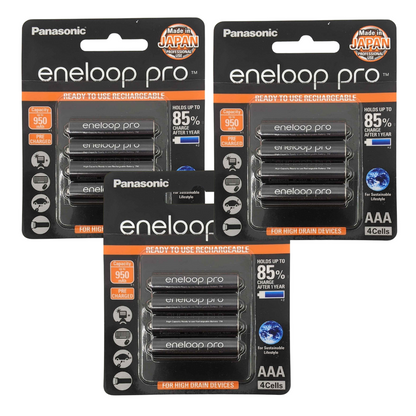 Panasonic Eneloop Pro BK-4HCCE-4BT Rechargeable Battery AAA Pack of 4 (Black) x3